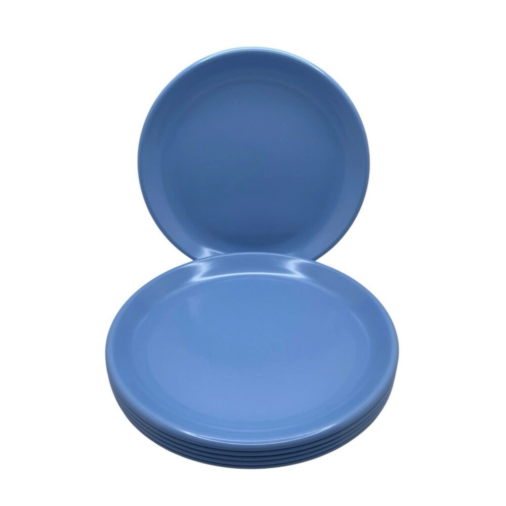 Vtg Rubbermaid Blue 3838 Melamine 8 1/4" Luncheon Salad Plates Camping Set of 6